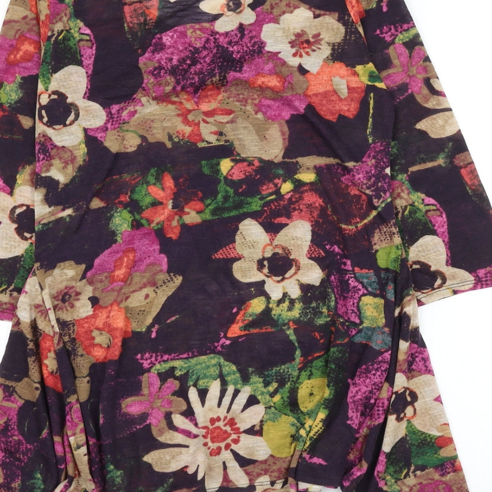 C.M.D Womens Purple Floral Polyester Basic Blouse Size 12 Round Neck