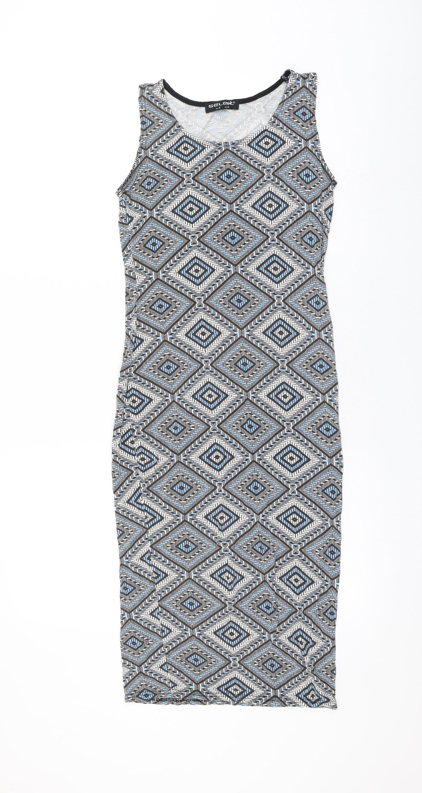 Select Womens Multicoloured Geometric Viscose Tank Dress Size 8 Scoop Neck Pullover