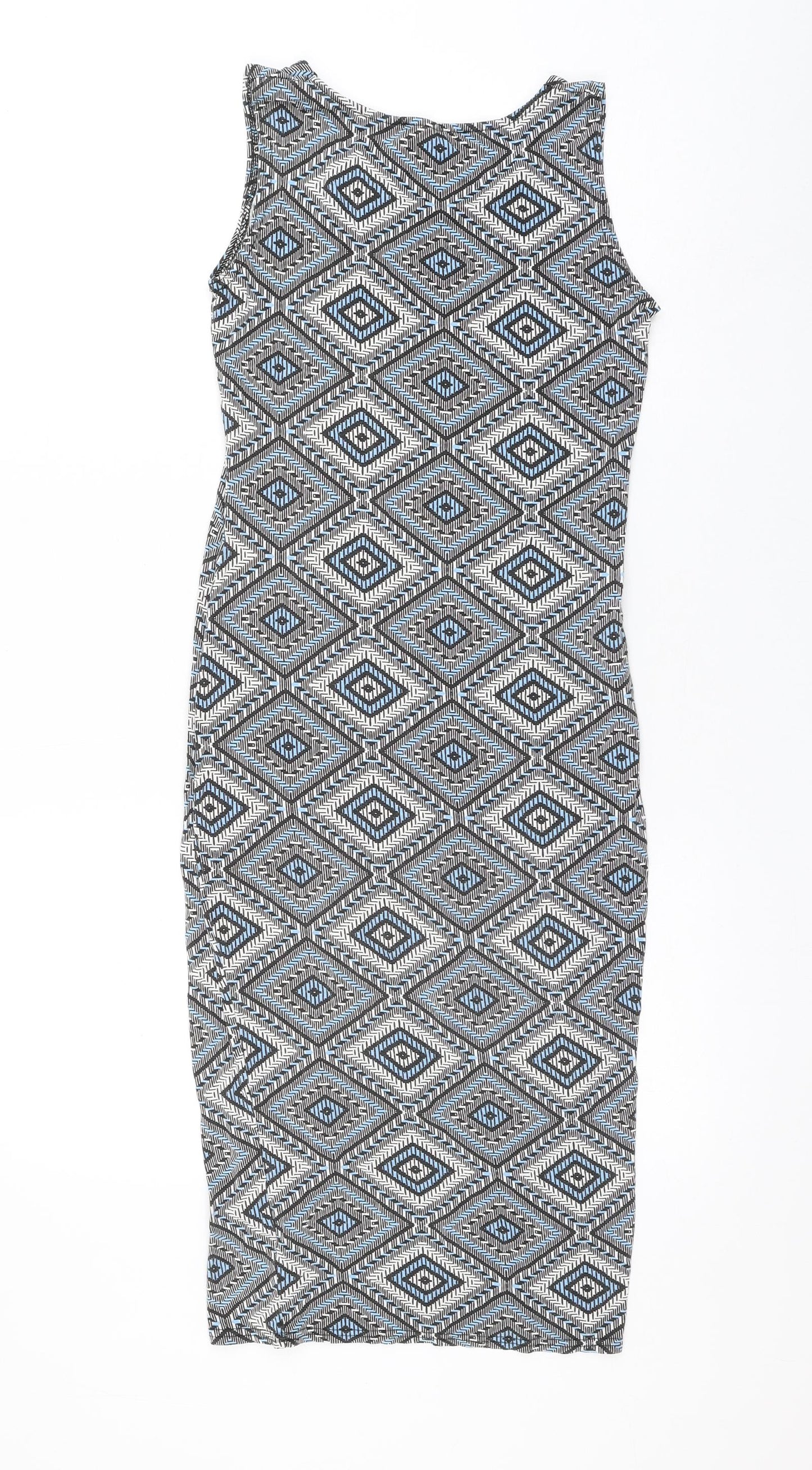 Select Womens Multicoloured Geometric Viscose Tank Dress Size 8 Scoop Neck Pullover