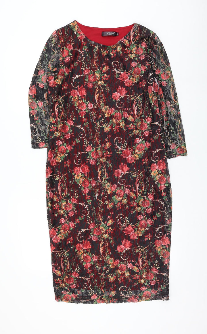 Jasmine Womens Multicoloured Floral Polyamide Shift Size 14 Round Neck Pullover