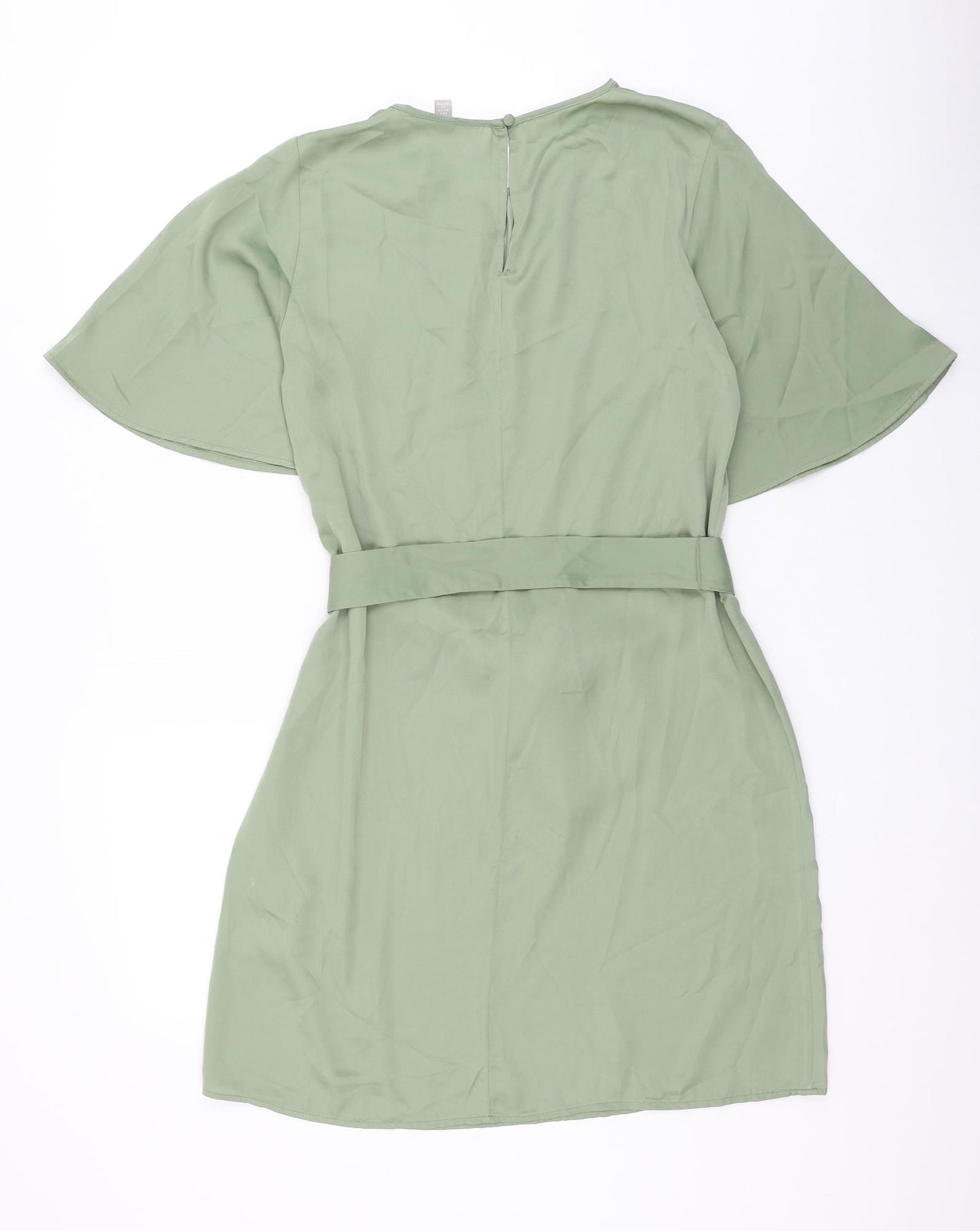 H&M Womens Green Polyester Shift Size S Round Neck Button