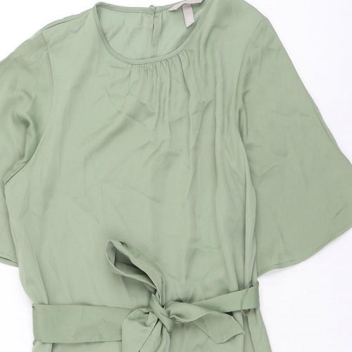 H&M Womens Green Polyester Shift Size S Round Neck Button