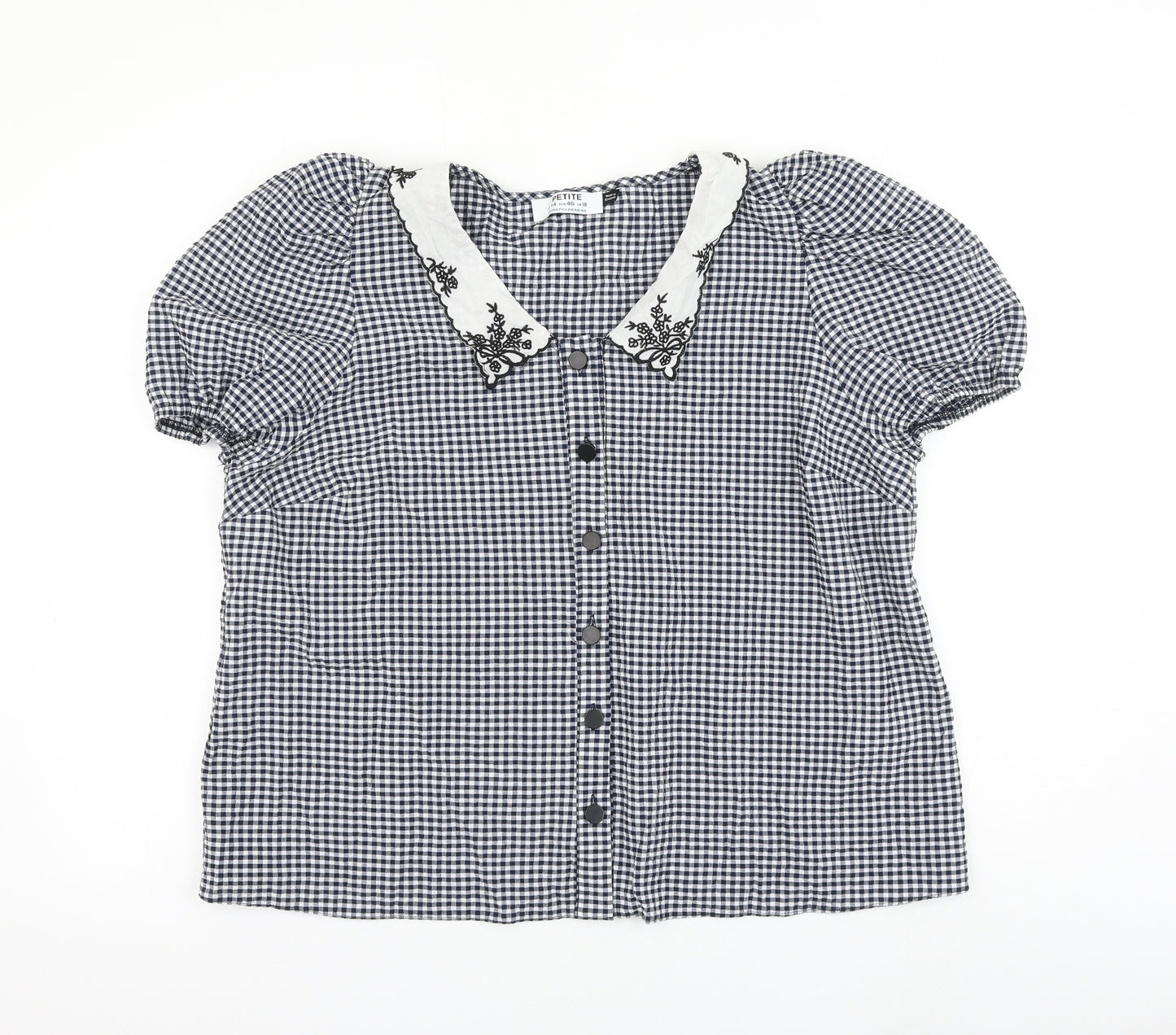 Dorothy Perkins Womens Blue Check Cotton Basic Button-Up Size 18 Collared