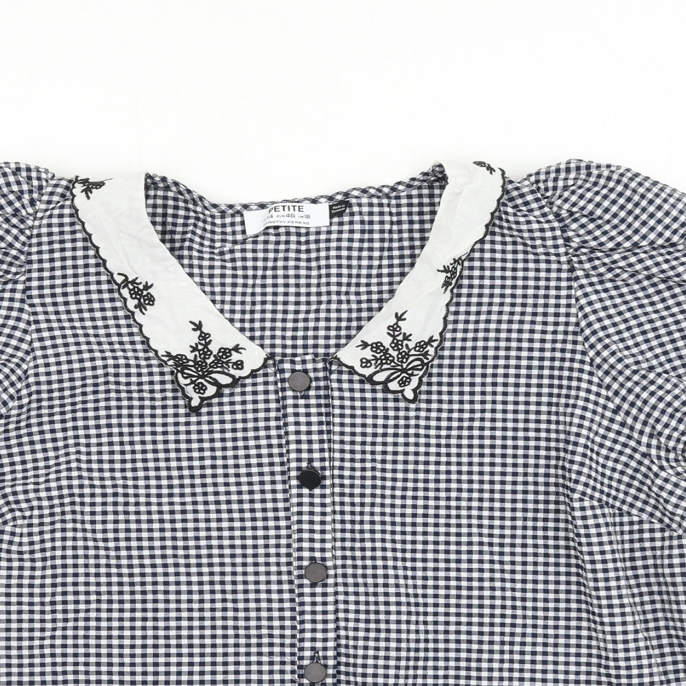 Dorothy Perkins Womens Blue Check Cotton Basic Button-Up Size 18 Collared