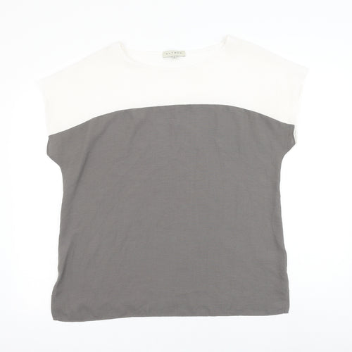 Nutmeg Womens White Colourblock Viscose Basic Blouse Size 10 Round Neck