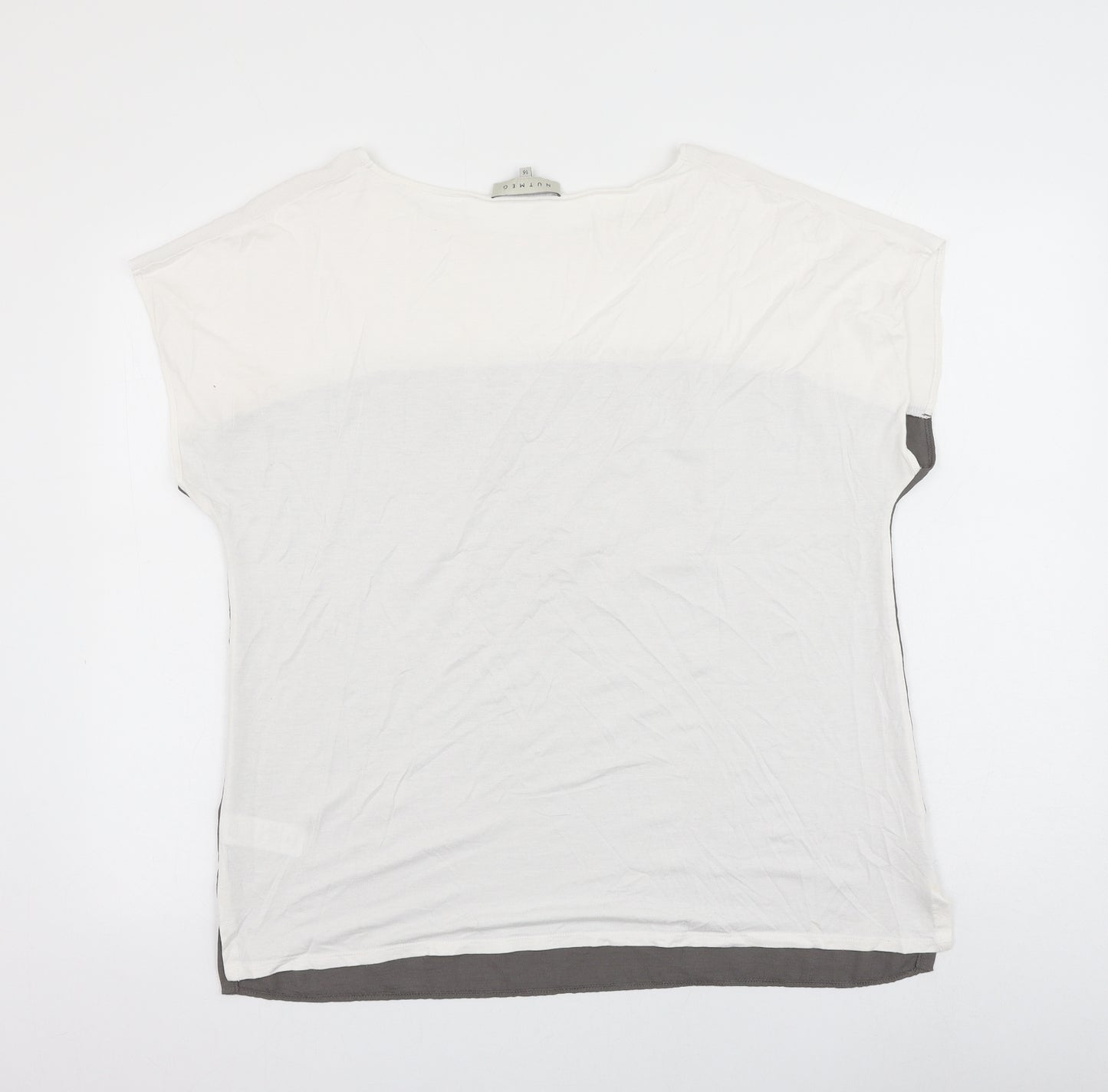 Nutmeg Womens White Colourblock Viscose Basic Blouse Size 10 Round Neck