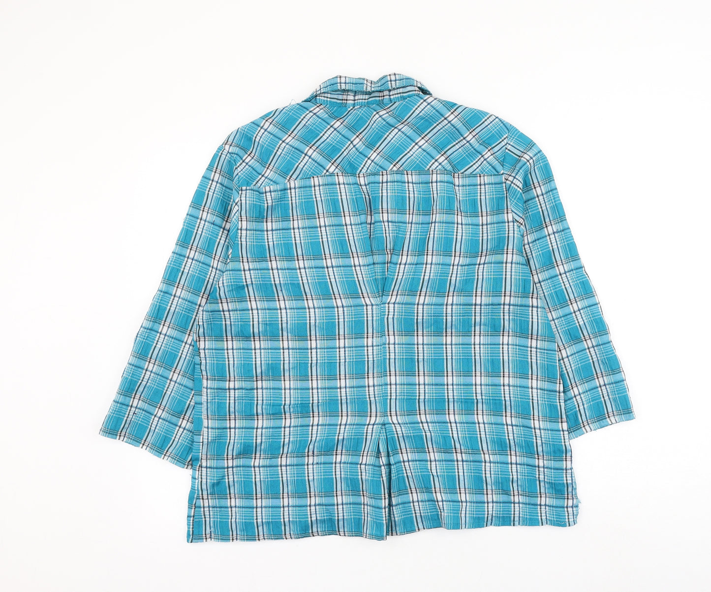 Long Island Womens Blue Plaid Cotton Basic Button-Up Size XL Collared