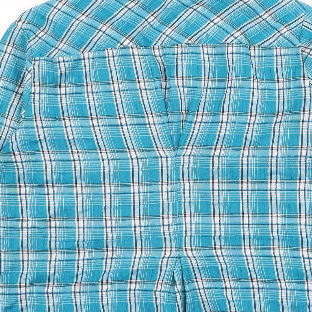 Long Island Womens Blue Plaid Cotton Basic Button-Up Size XL Collared