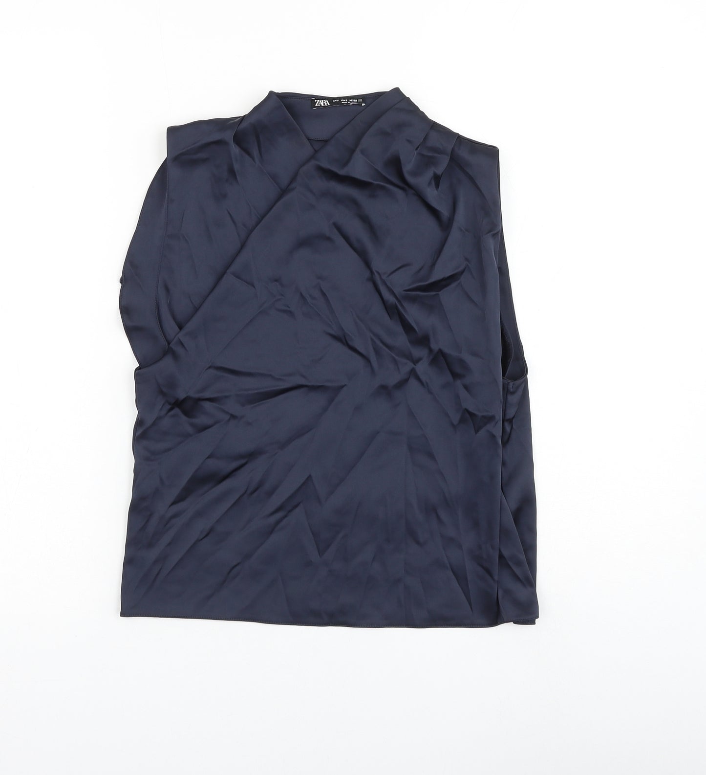 Zara Womens Blue Polyester Basic Blouse Size S V-Neck
