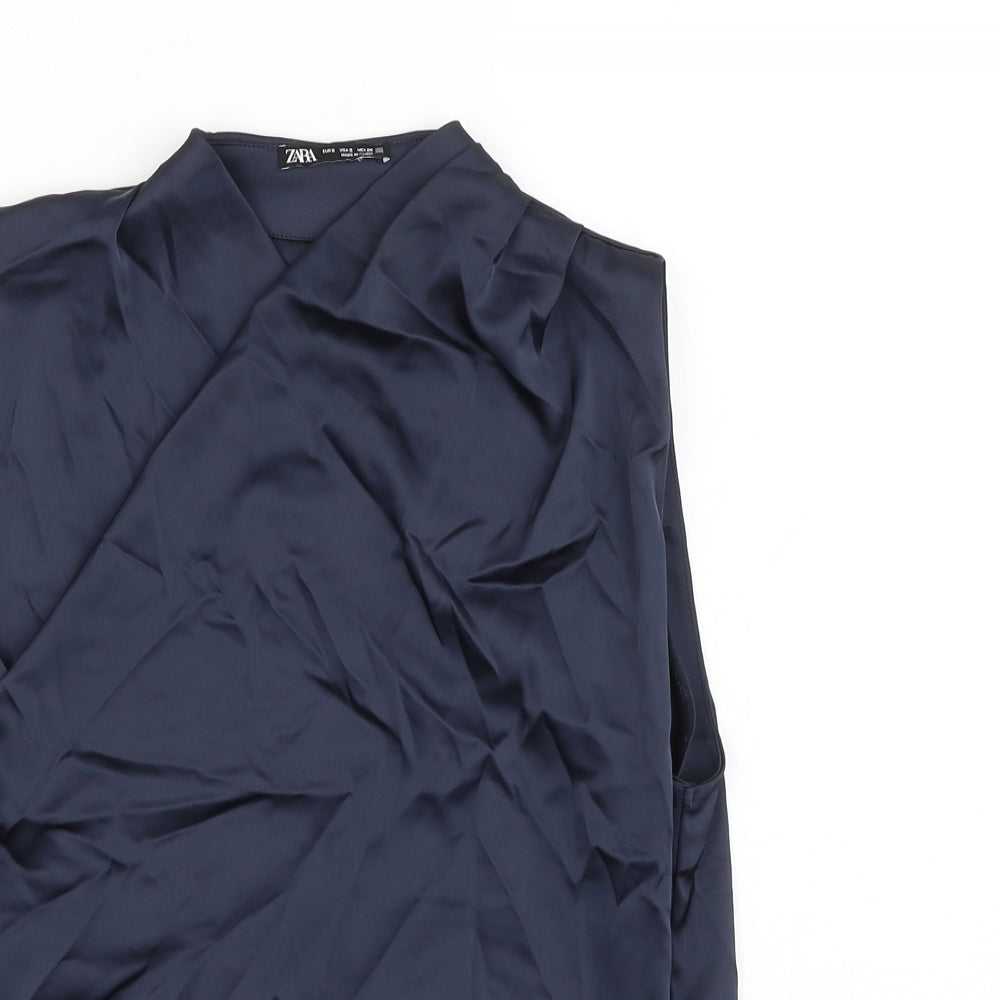 Zara Womens Blue Polyester Basic Blouse Size S V-Neck