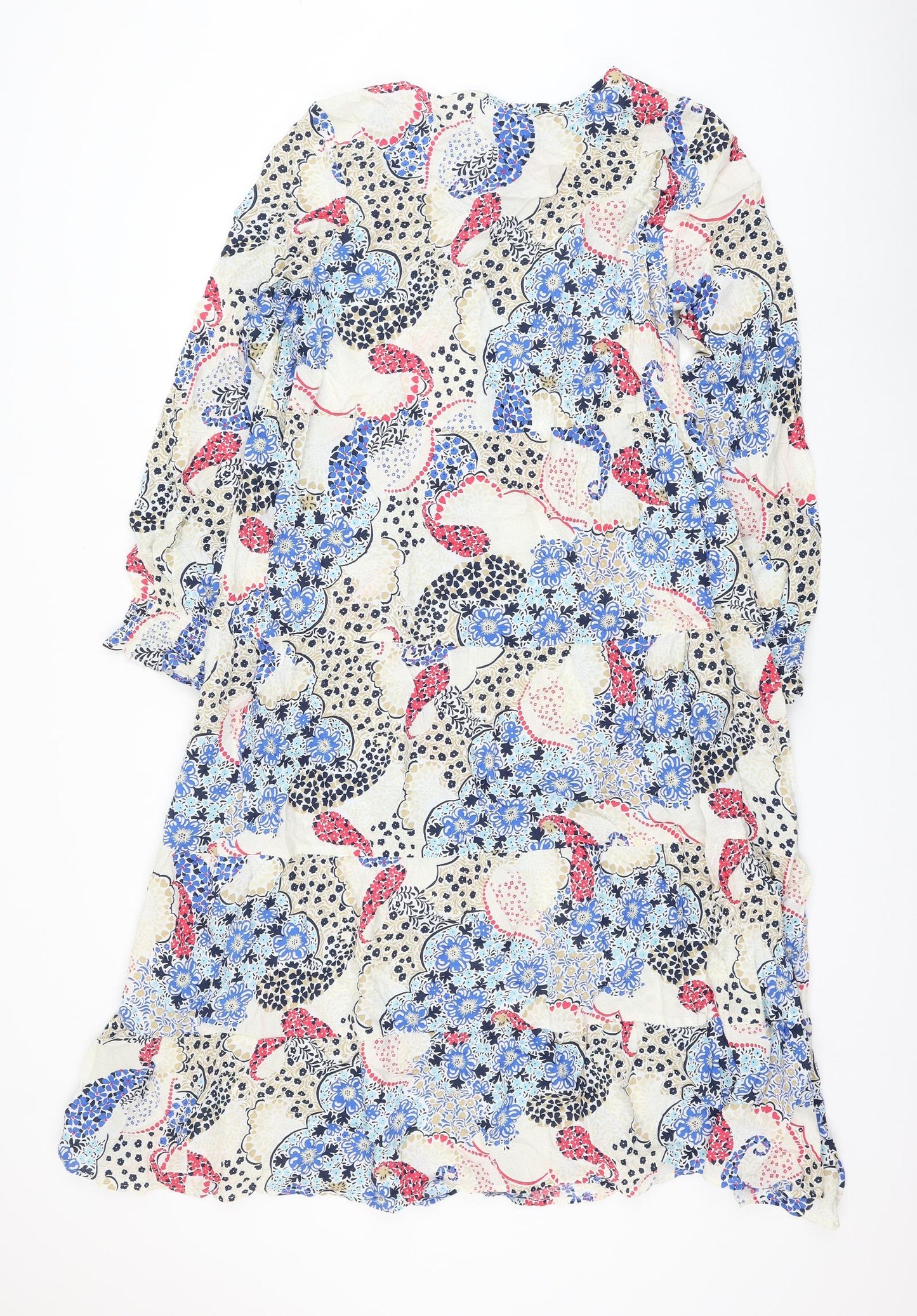 Marks and Spencer Womens Multicoloured Floral Modal A-Line Size 14 Round Neck Button