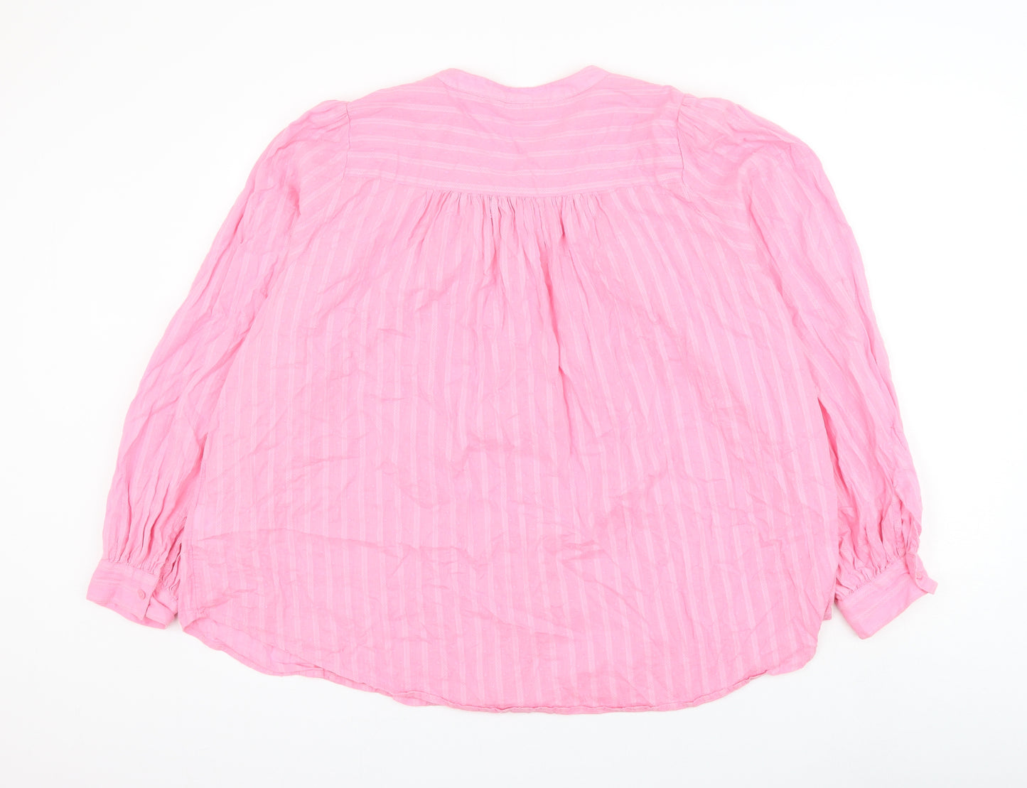 Marks and Spencer Womens Pink Cotton Basic Button-Up Size 18 Round Neck