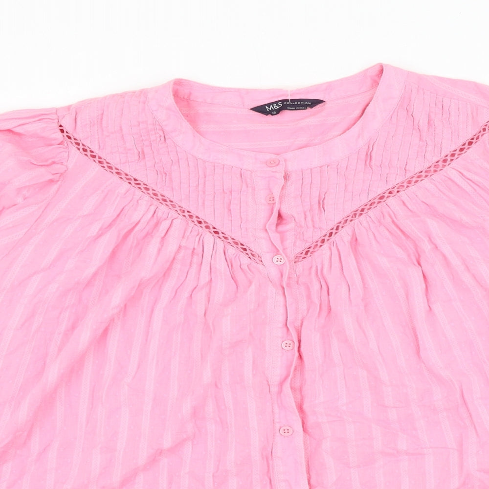Marks and Spencer Womens Pink Cotton Basic Button-Up Size 18 Round Neck