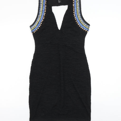 H&M Womens Black Polyester Pencil Dress Size S V-Neck Pullover