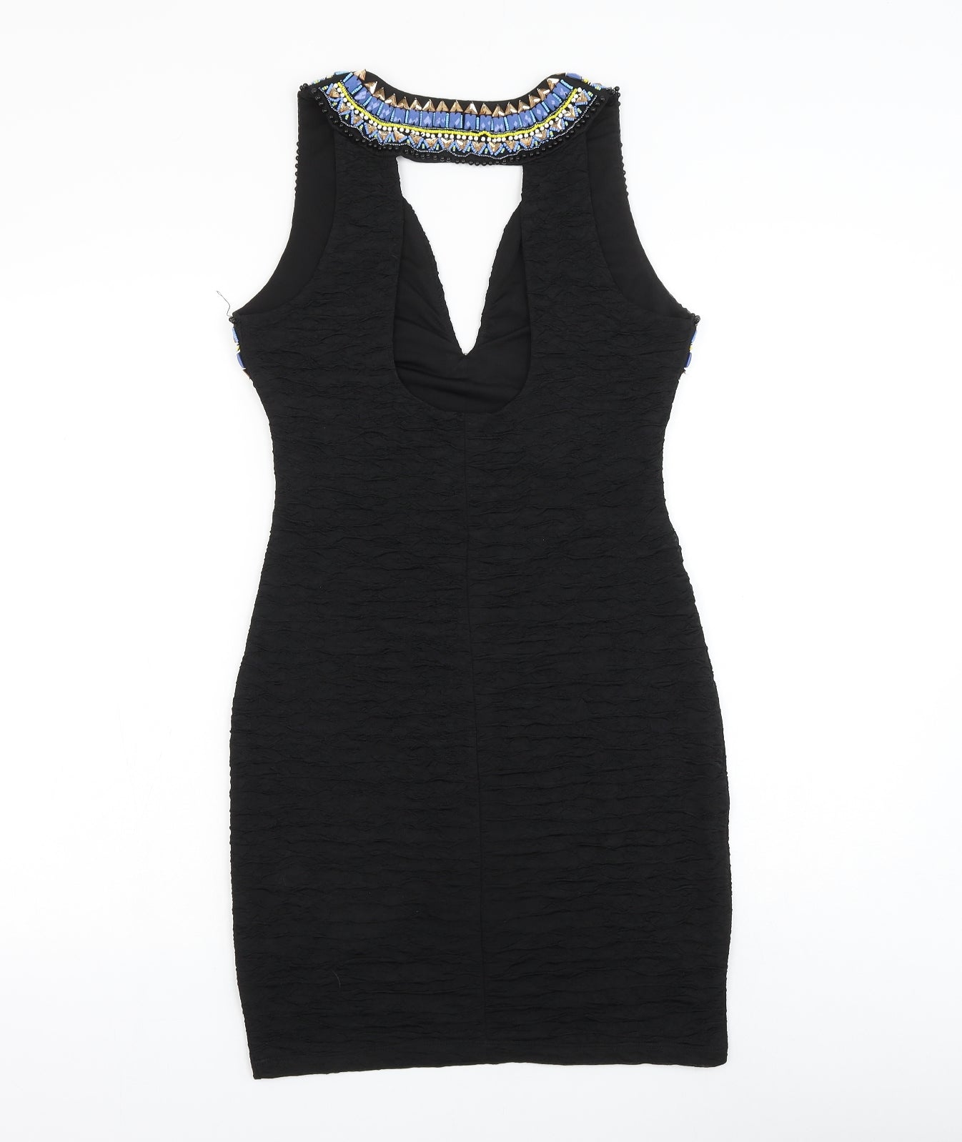 H&M Womens Black Polyester Pencil Dress Size S V-Neck Pullover