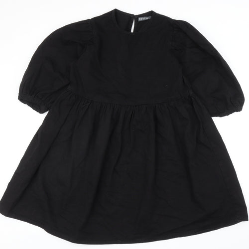 Denim & Co. Womens Black Cotton Fit & Flare Size 14 Round Neck Button
