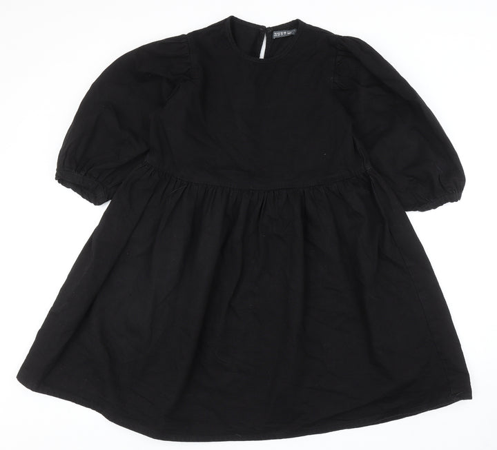 Denim & Co. Womens Black Cotton Fit & Flare Size 14 Round Neck Button