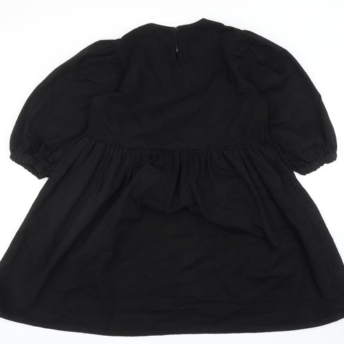 Denim & Co. Womens Black Cotton Fit & Flare Size 14 Round Neck Button