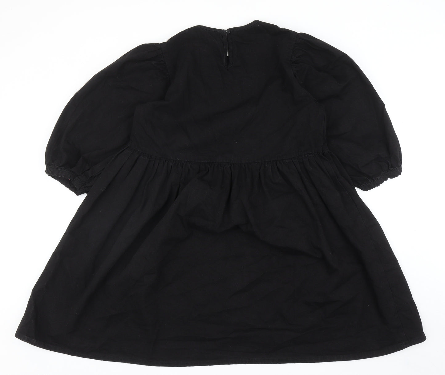 Denim & Co. Womens Black Cotton Fit & Flare Size 14 Round Neck Button