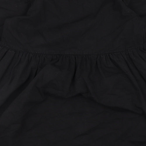 Denim & Co. Womens Black Cotton Fit & Flare Size 14 Round Neck Button