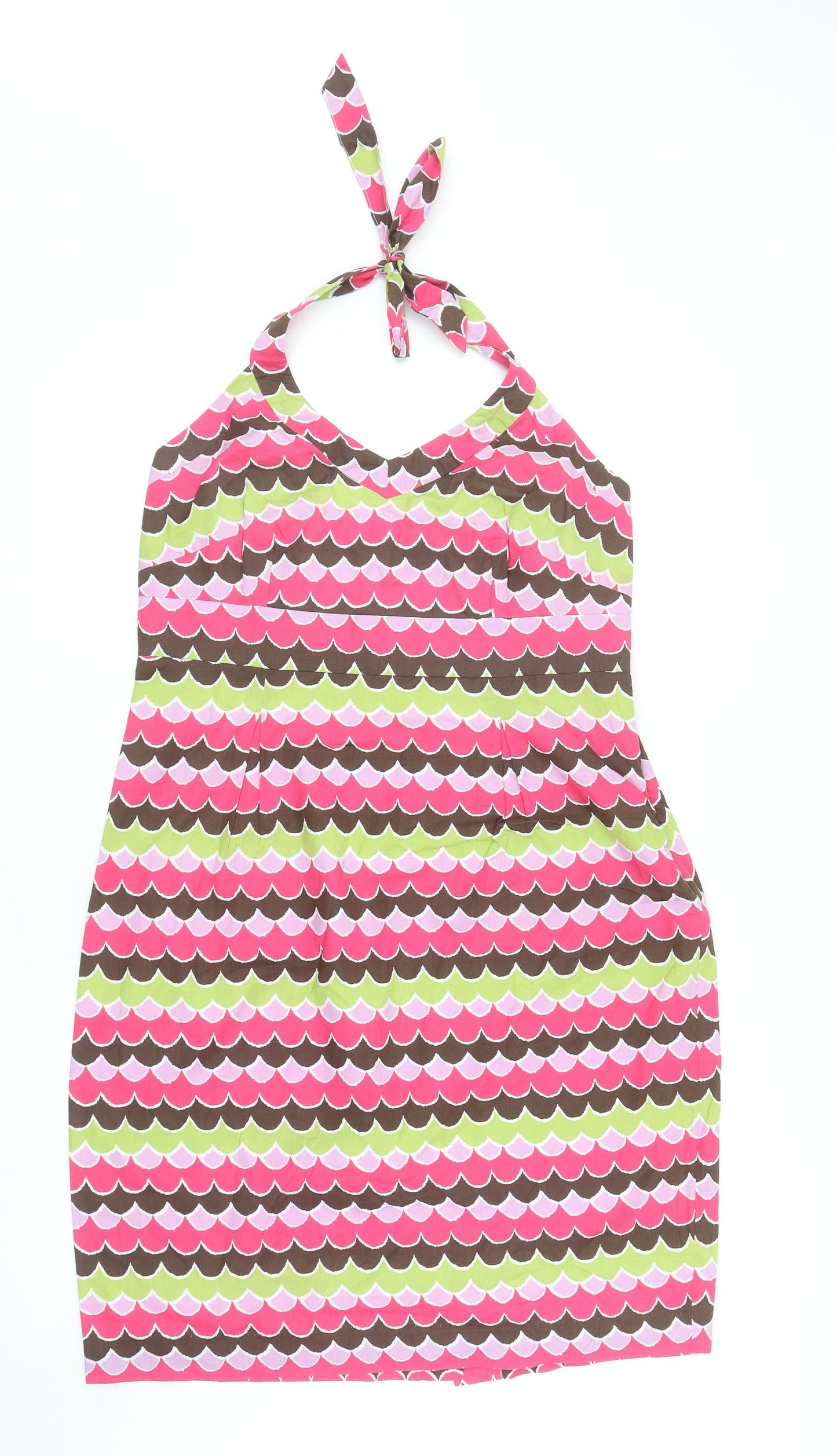 Boden Womens Multicoloured Geometric Cotton A-Line Size 14 Halter Zip