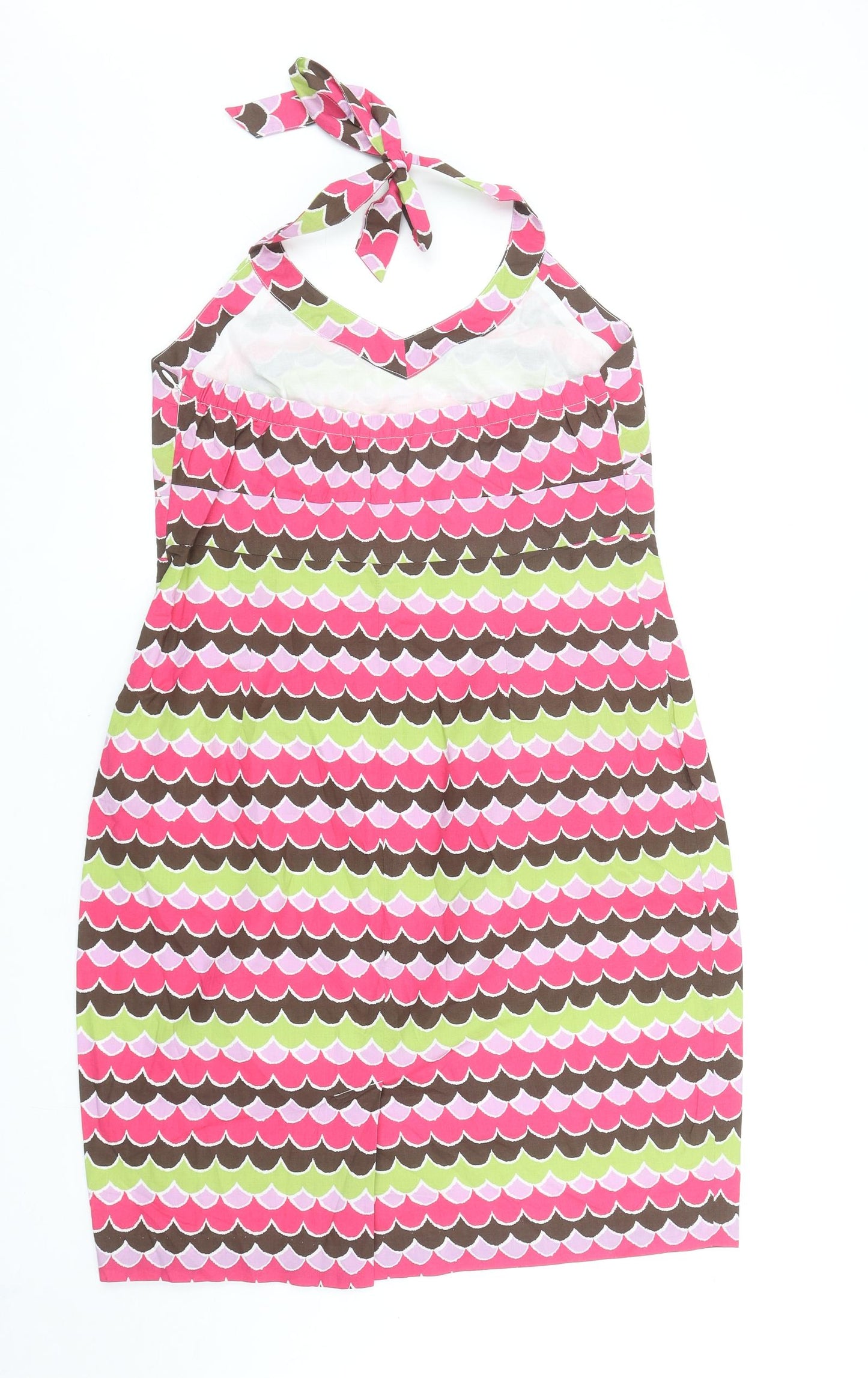 Boden Womens Multicoloured Geometric Cotton A-Line Size 14 Halter Zip