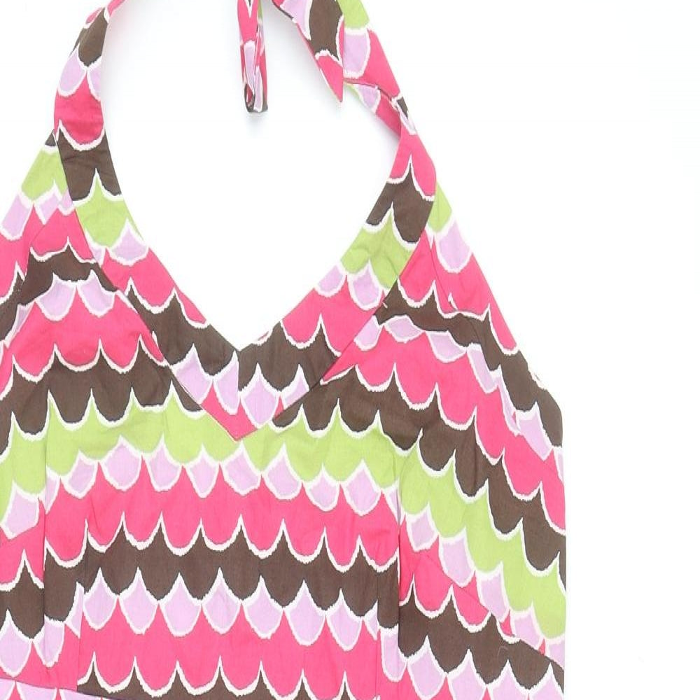 Boden Womens Multicoloured Geometric Cotton A-Line Size 14 Halter Zip