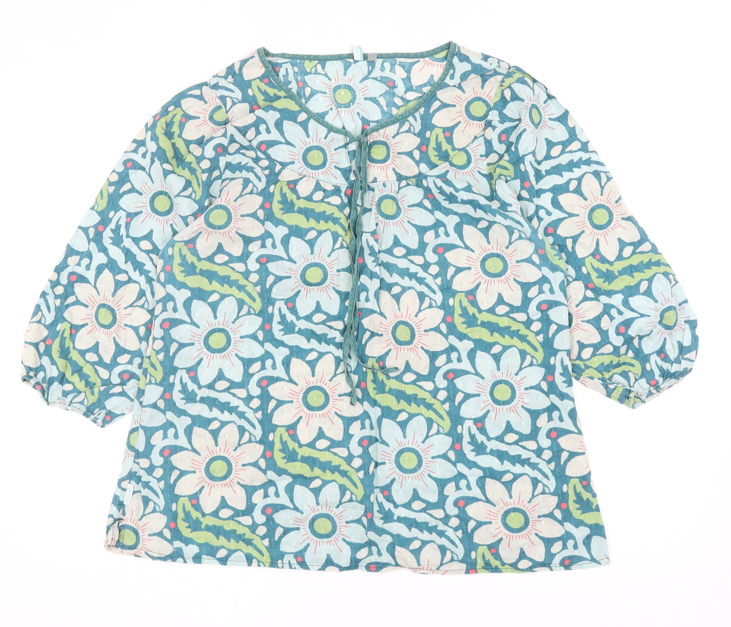 Seasalt Womens Blue Floral Cotton Basic Blouse Size 14 Round Neck