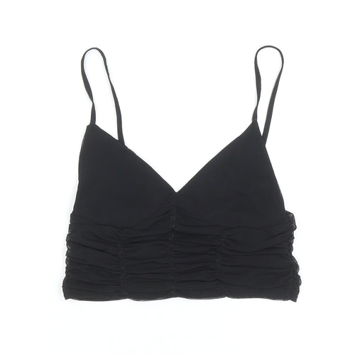 Zara Womens Black Polyester Camisole Tank Size S V-Neck - Cropped, Ruched