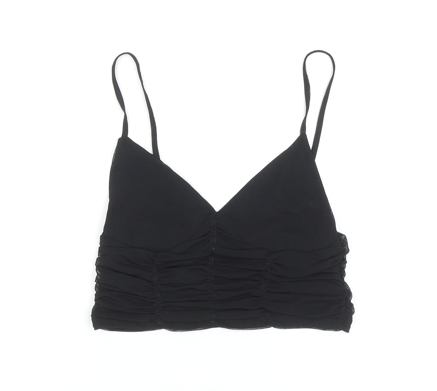 Zara Womens Black Polyester Camisole Tank Size S V-Neck - Cropped, Ruched