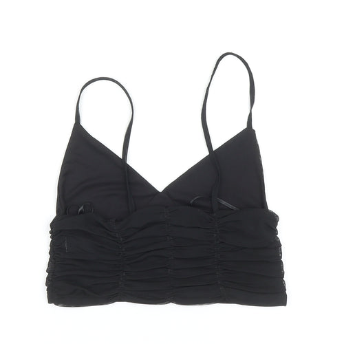 Zara Womens Black Polyester Camisole Tank Size S V-Neck - Cropped, Ruched