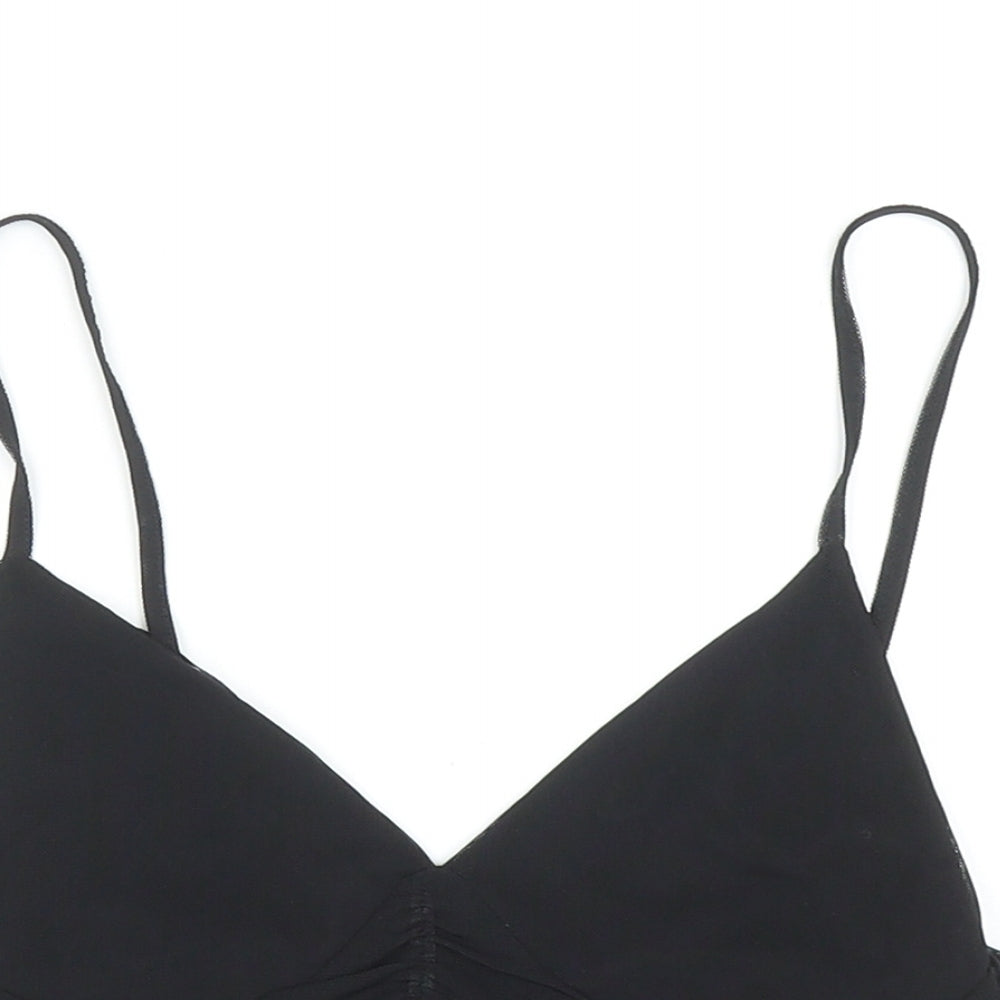 Zara Womens Black Polyester Camisole Tank Size S V-Neck - Cropped, Ruched