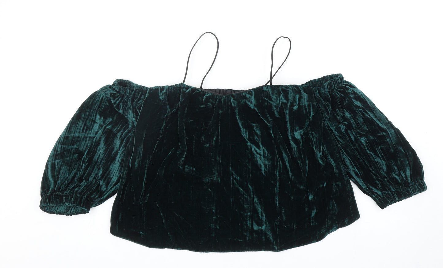Topshop Womens Green Viscose Basic Blouse Size 8 Off the Shoulder - Cropped