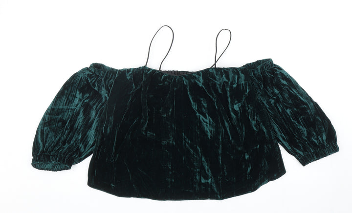 Topshop Womens Green Viscose Basic Blouse Size 8 Off the Shoulder - Cropped