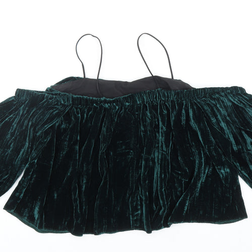 Topshop Womens Green Viscose Basic Blouse Size 8 Off the Shoulder - Cropped