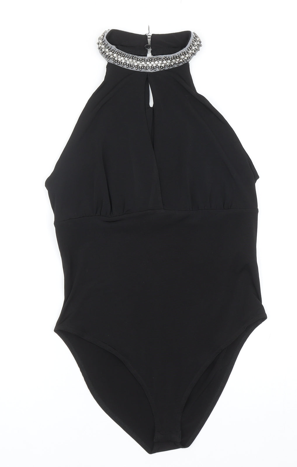 New Look Womens Black Polyester Bodysuit One-Piece Size 12 L11 in Snap - Embellished Neckline
