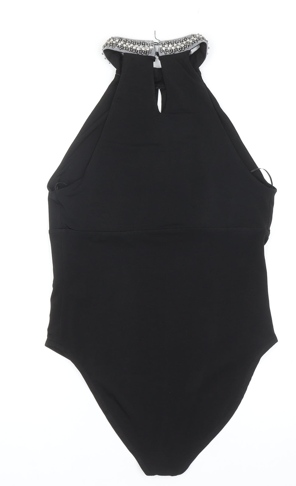 New Look Womens Black Polyester Bodysuit One-Piece Size 12 L11 in Snap - Embellished Neckline