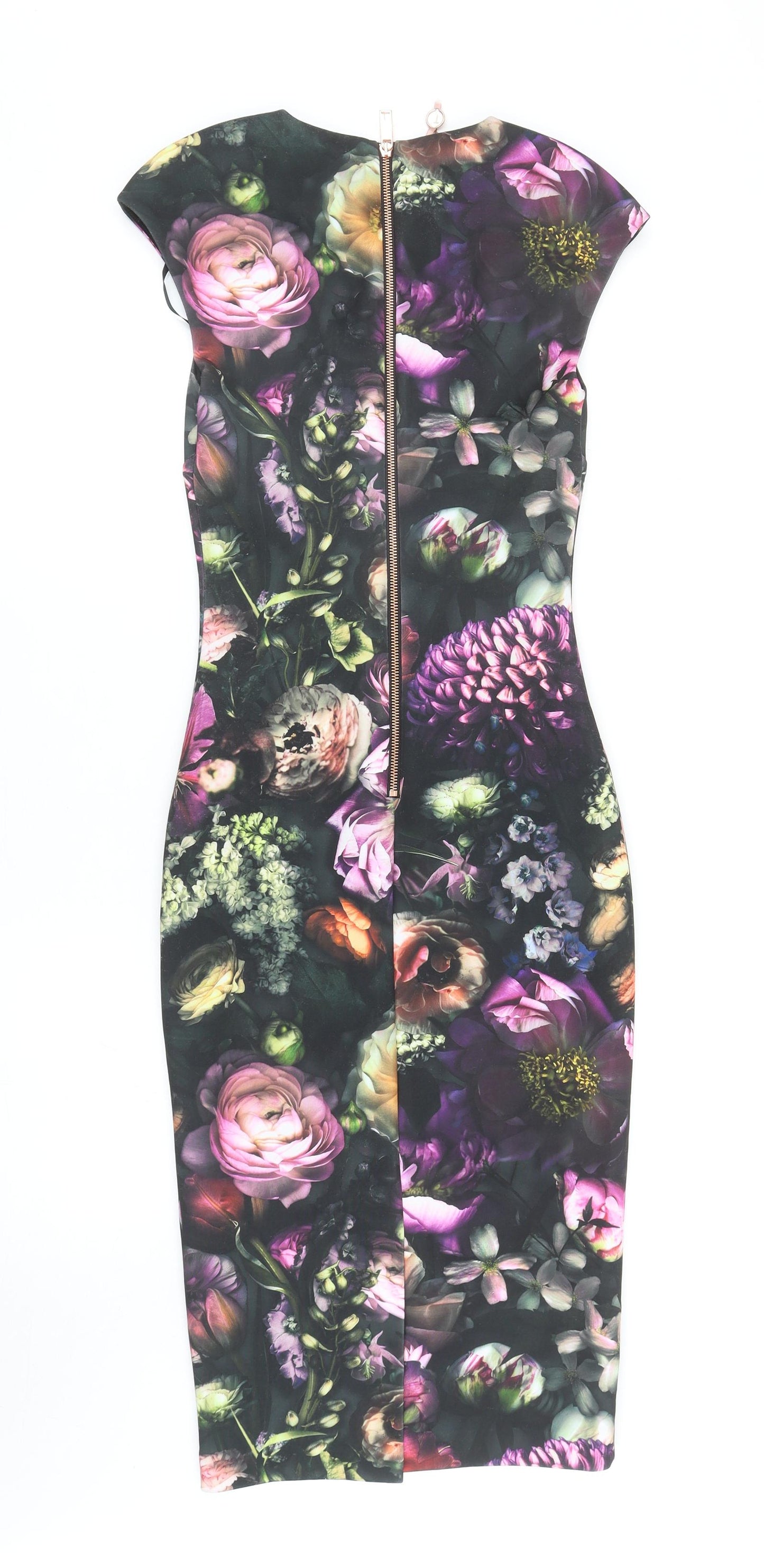 Ted Baker Womens Multicoloured Floral Polyester Pencil Dress Size S V-Neck Zip - Ted Baker Size 0