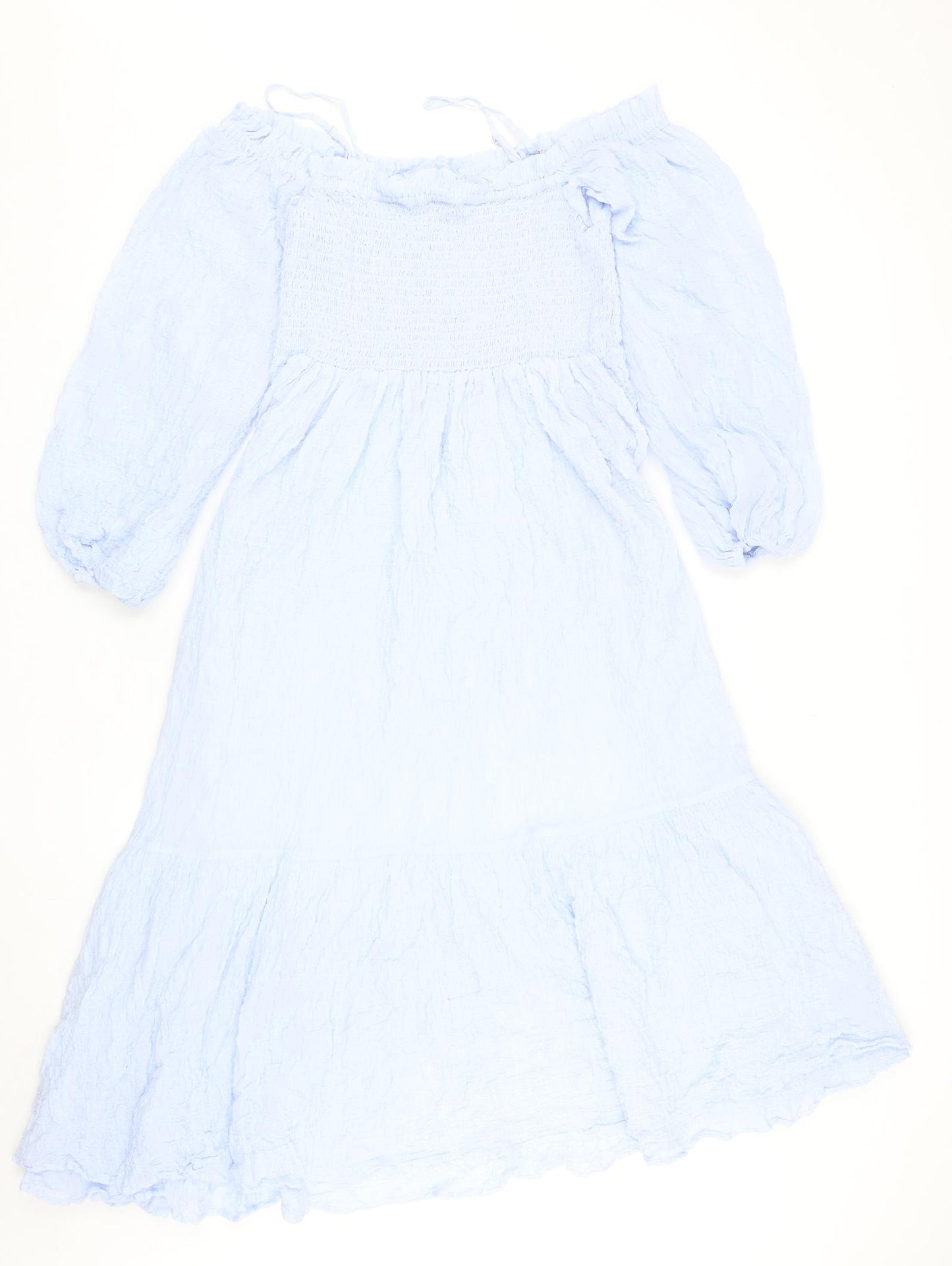 H&M Womens Blue Cotton Fit & Flare Size L Off the Shoulder Pullover