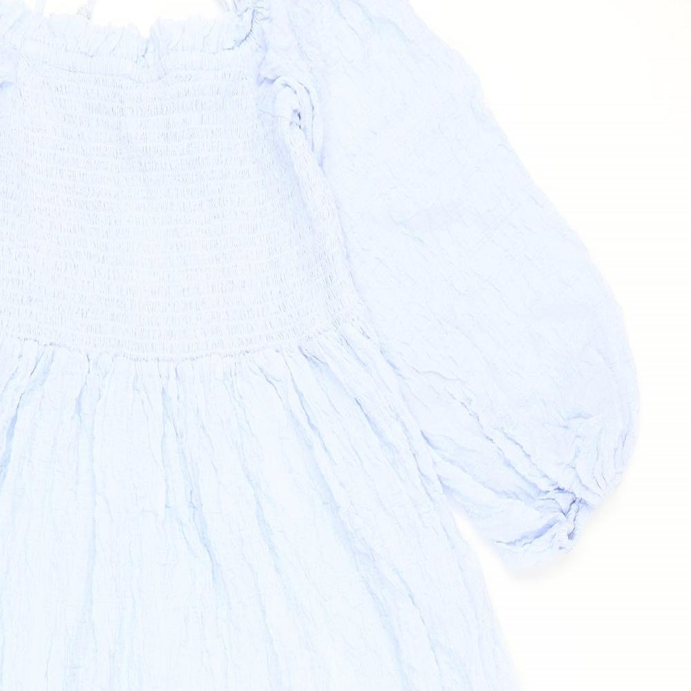 H&M Womens Blue Cotton Fit & Flare Size L Off the Shoulder Pullover