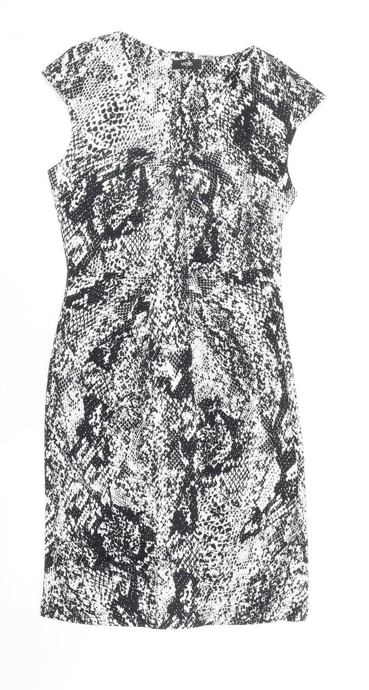 Wallis Womens Black Animal Print Polyester Pencil Dress Size S V-Neck Pullover - Snake Print