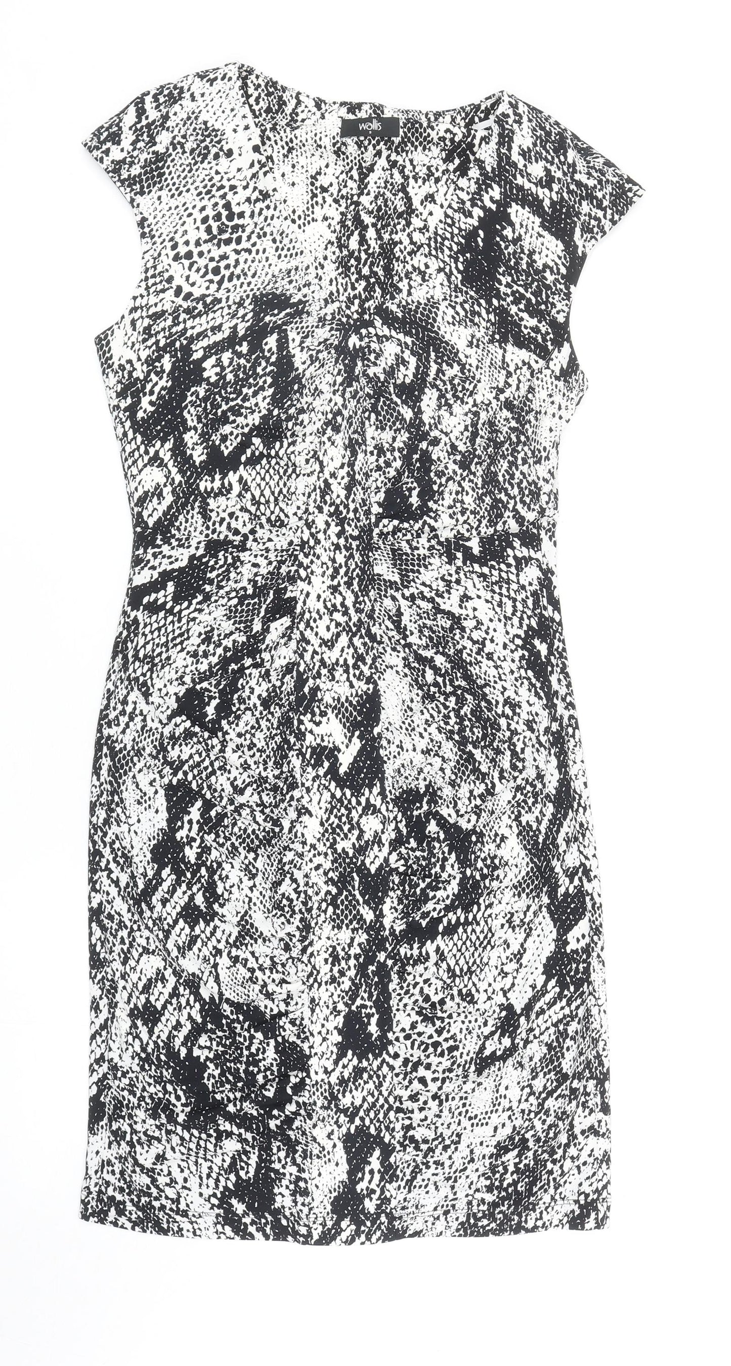Wallis Womens Black Animal Print Polyester Pencil Dress Size S V-Neck Pullover - Snake Print