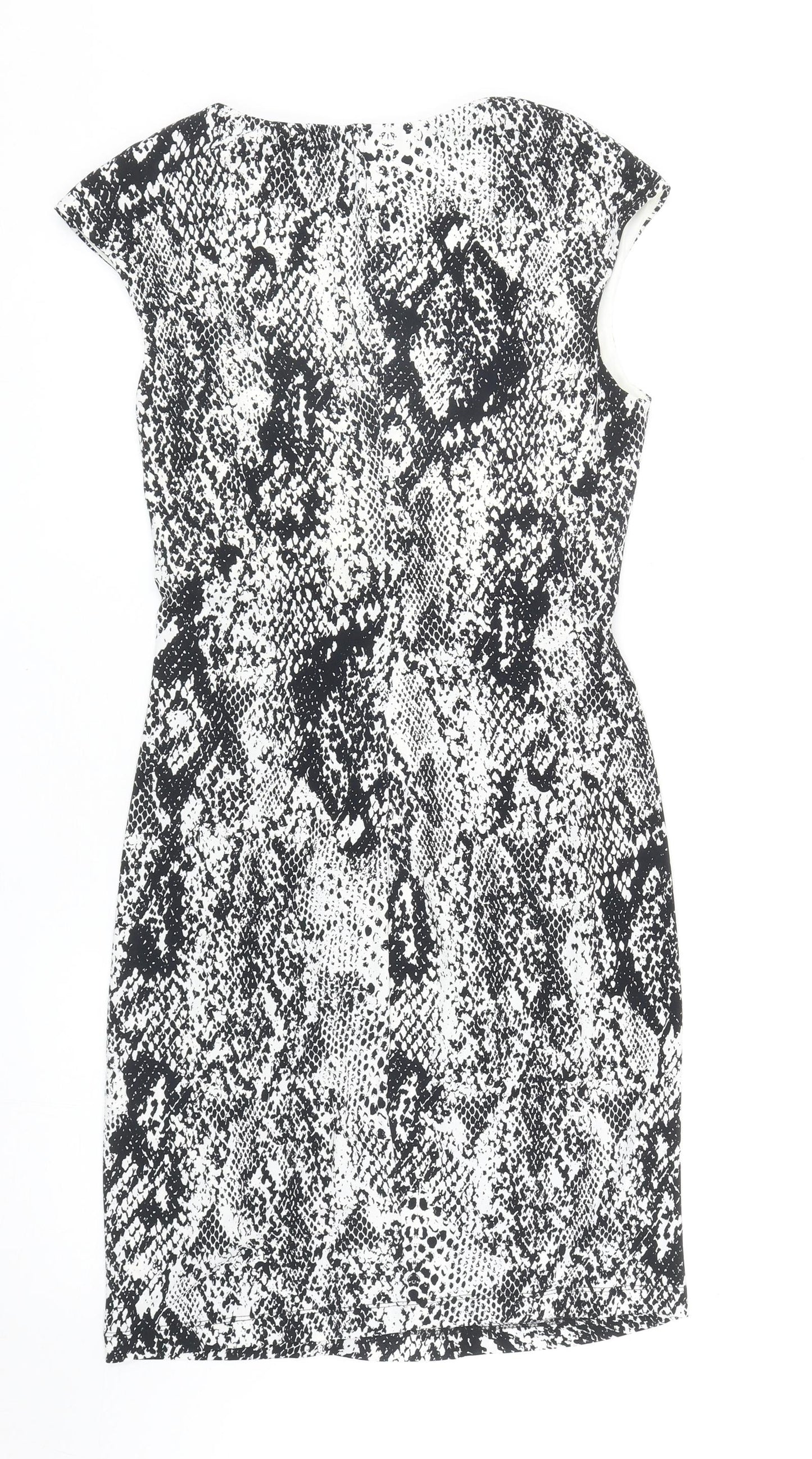 Wallis Womens Black Animal Print Polyester Pencil Dress Size S V-Neck Pullover - Snake Print