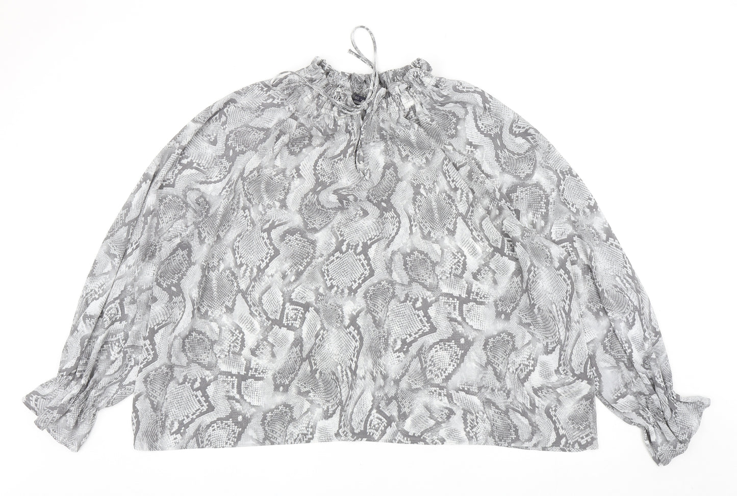 Marks and Spencer Womens Grey Animal Print Polyester Basic Blouse Size 24 Mock Neck - Snake Print
