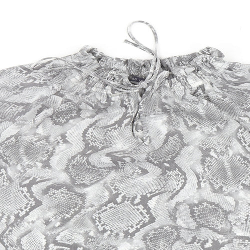Marks and Spencer Womens Grey Animal Print Polyester Basic Blouse Size 24 Mock Neck - Snake Print