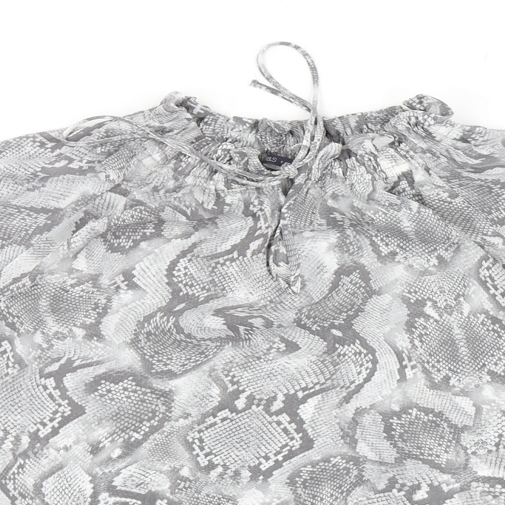 Marks and Spencer Womens Grey Animal Print Polyester Basic Blouse Size 24 Mock Neck - Snake Print