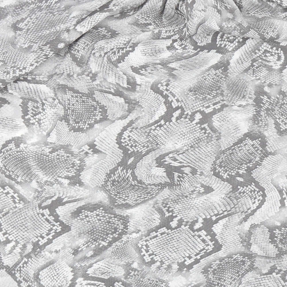 Marks and Spencer Womens Grey Animal Print Polyester Basic Blouse Size 24 Mock Neck - Snake Print