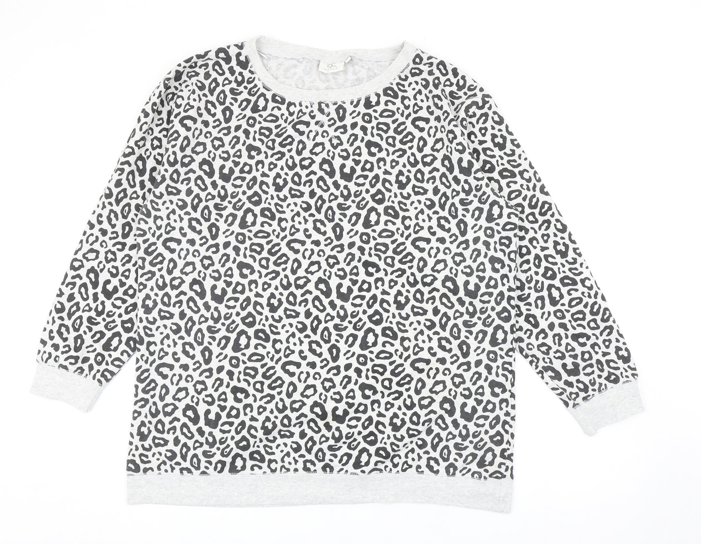 (th Avenue Womens Grey Animal Print Cotton Pullover Sweatshirt Size L Pullover - Leopard Print