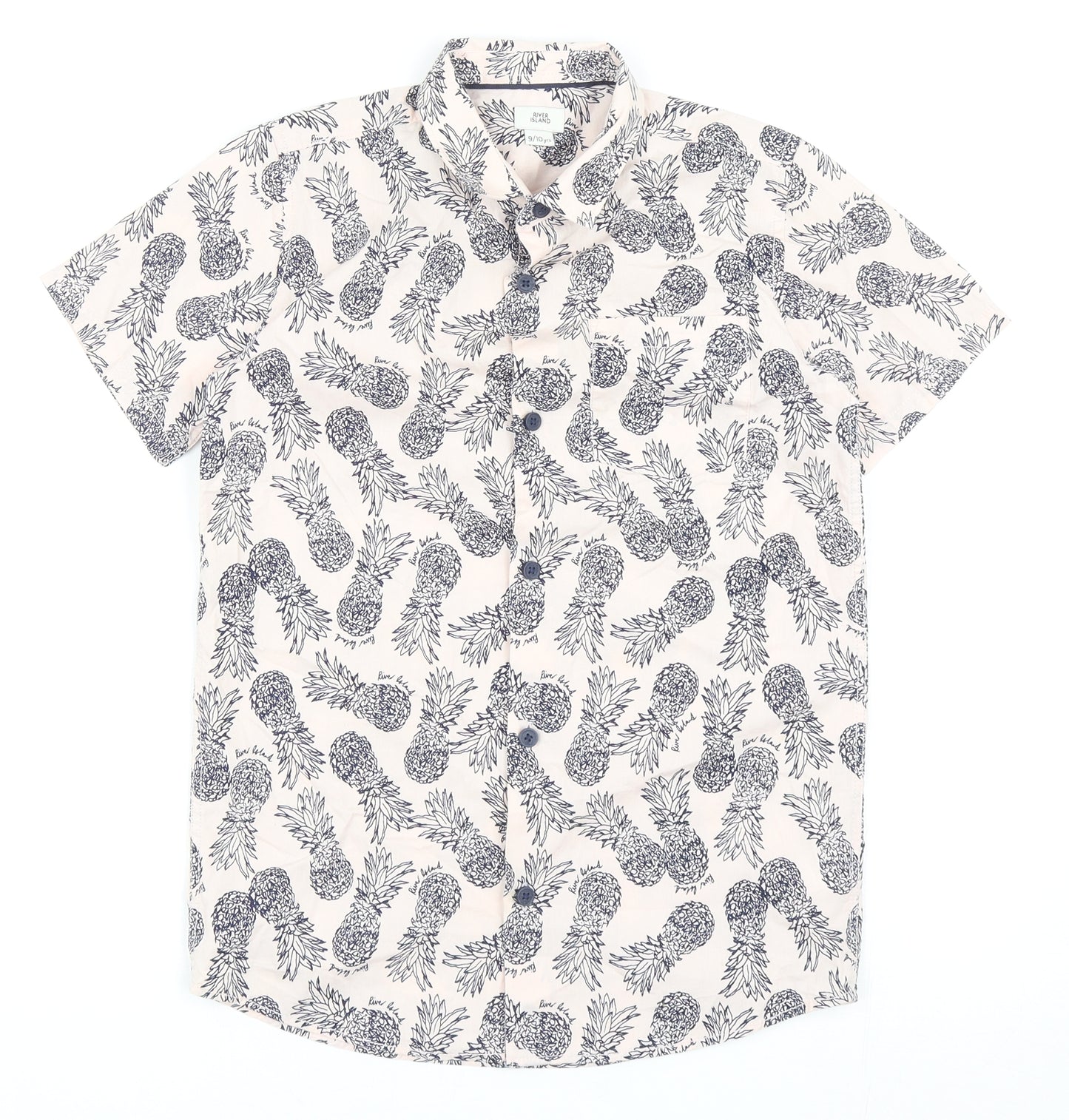 River Island Boys Pink Geometric Cotton Basic Button-Up Size 9-10 Years Collared Button - Pineapples