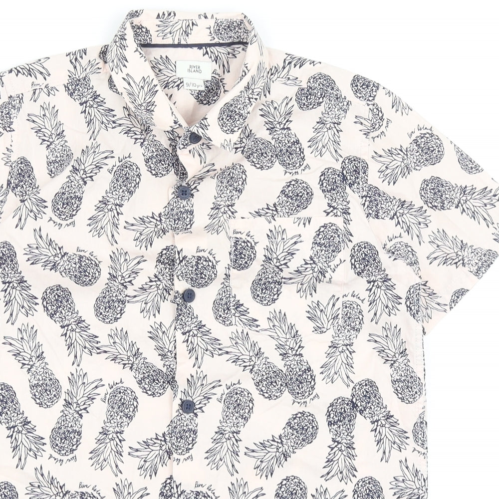 River Island Boys Pink Geometric Cotton Basic Button-Up Size 9-10 Years Collared Button - Pineapples